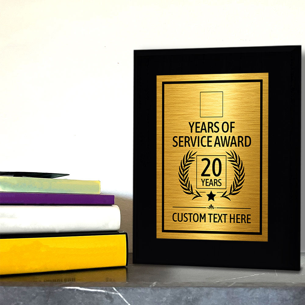 Years of Service Award Plaque — 20 Years Award Personalized (Black) Wall Plaque With Easel Acrylic Stand | Workplace Recognition Ceremonies Award Plaques