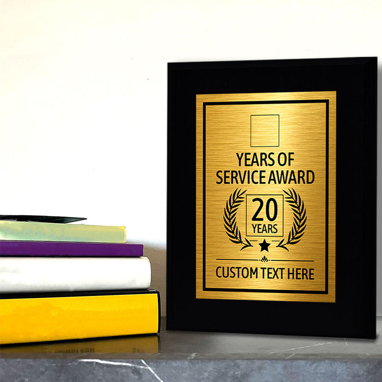 Years of Service Award Plaque — 20 Years Award Personalized (Black) Wall Plaque With Easel Acrylic Stand | Workplace Recognition Ceremonies Award Plaques