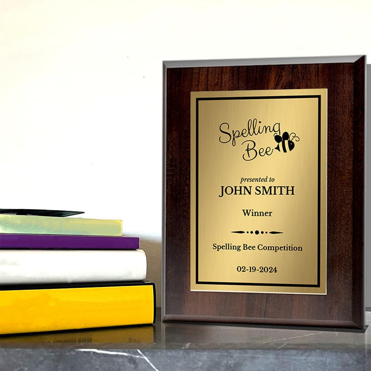 Spelling Bee Competition Custom Award Plaque | Easel Mount Option | Achievement and Recognition Personalizable Plaques
