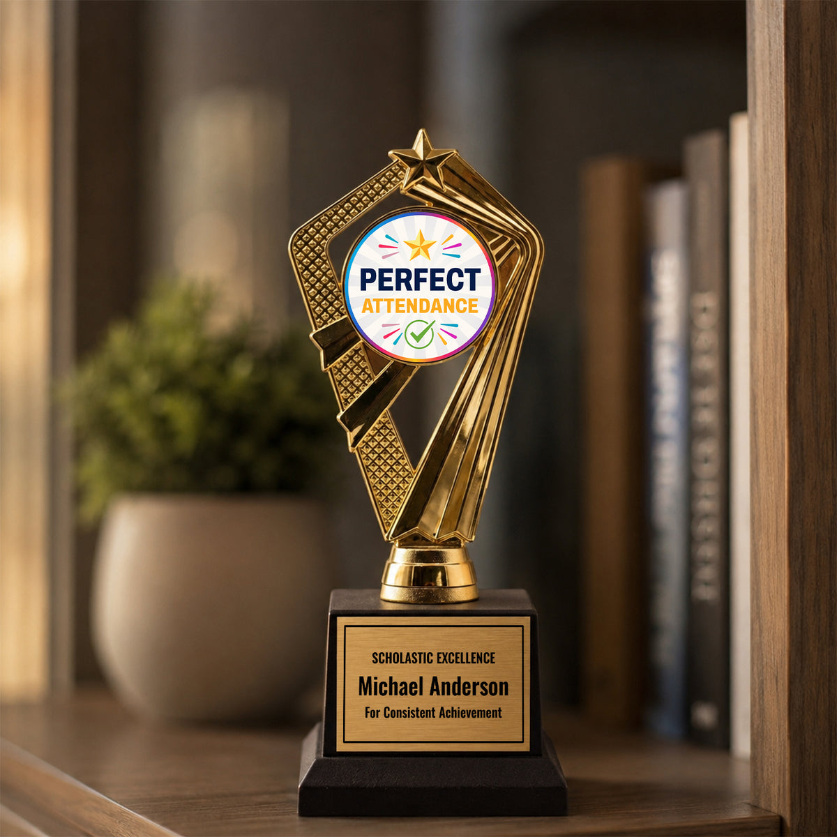 All Quality Perfect Attendance Trophy (Student), Custom Engraved — Personalized Attendance Recognition Award for Students