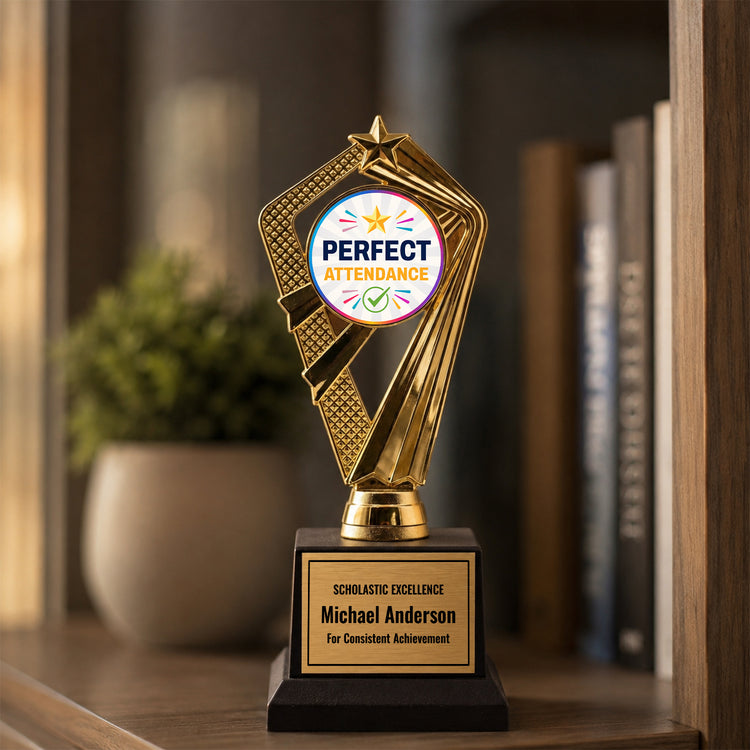 All Quality Perfect Attendance Trophy (Student), Custom Engraved — Personalized Attendance Recognition Award for Students