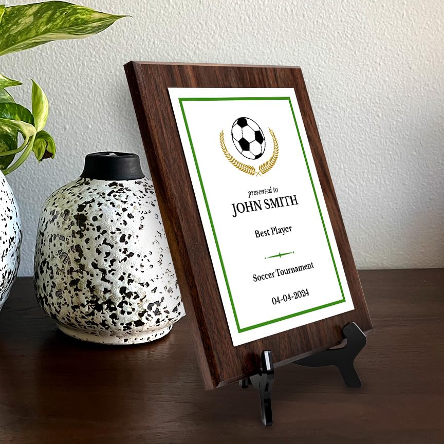 Soccer Customizable Wooden Award Plaque | Easel Mount Option | Achievement and Recognition Personalizable Plaques
