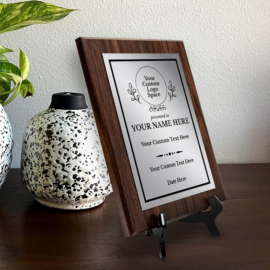 Custom Insert Your Logo (Circle) Wreath Award Wooden Plaque | Recognition of Achievement and Service Personalizable Plaques