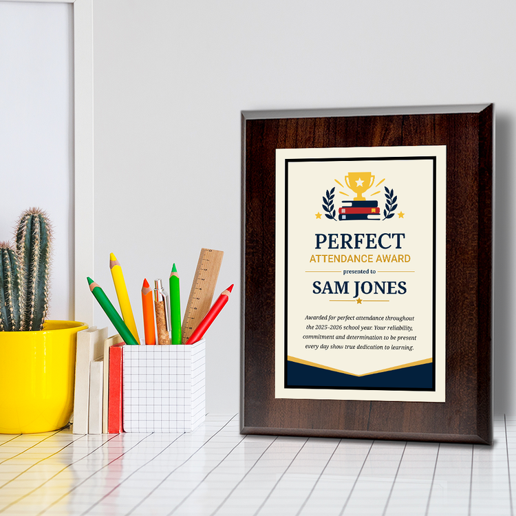 Perfect Attendance Award' Personalized Wall Plaque With Easel Acrylic Stand | Education Recognition School Award Plaques