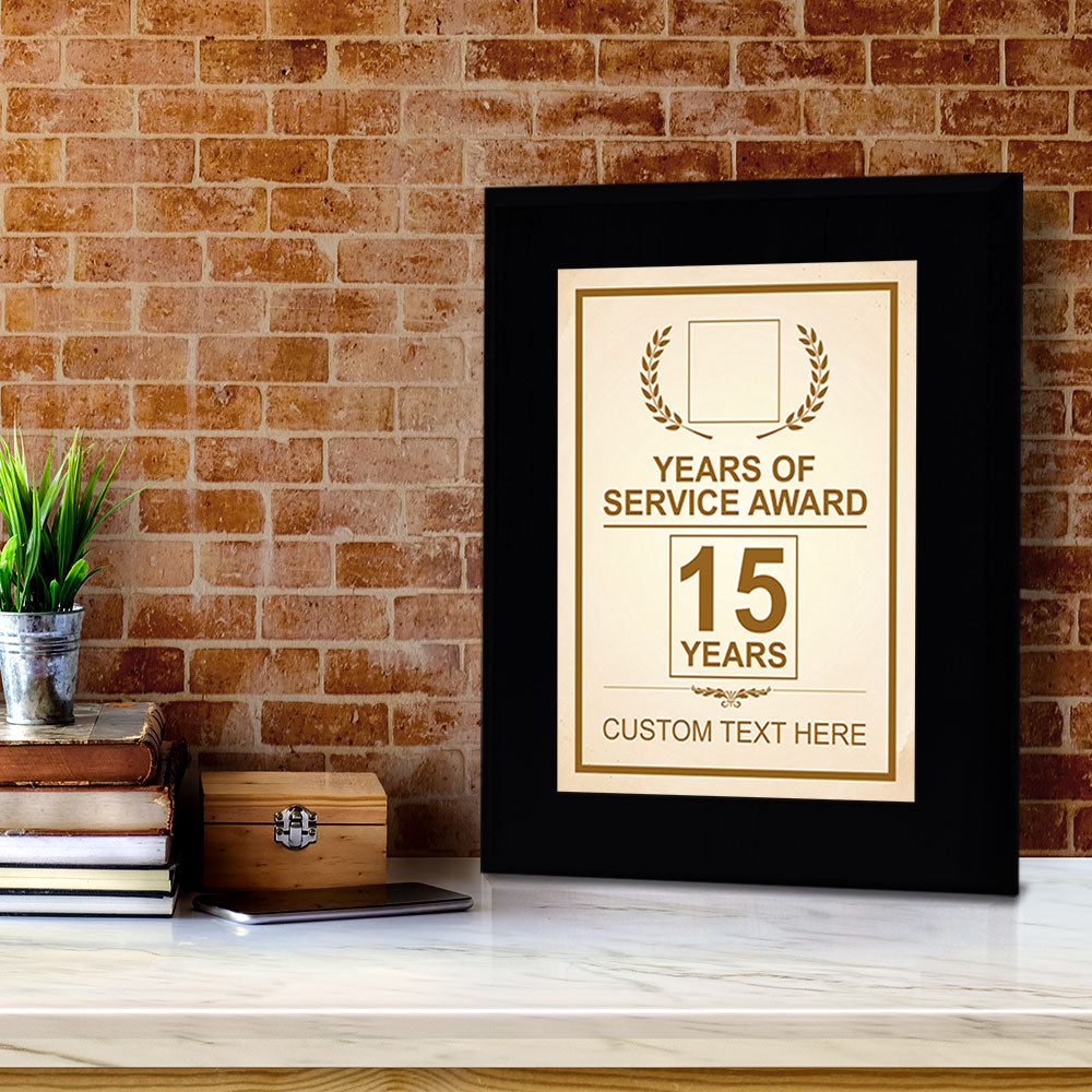 Years of Service Award Plaque — 15 Years Award Personalized (Black) Wall Plaque With Easel Acrylic Stand | Workplace Recognition Ceremonies Award Plaques