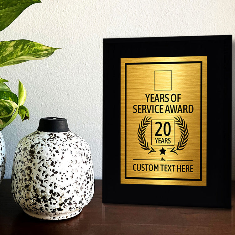 Years of Service Award Plaque — 20 Years Award Personalized (Black) Wall Plaque With Easel Acrylic Stand | Workplace Recognition Ceremonies Award Plaques