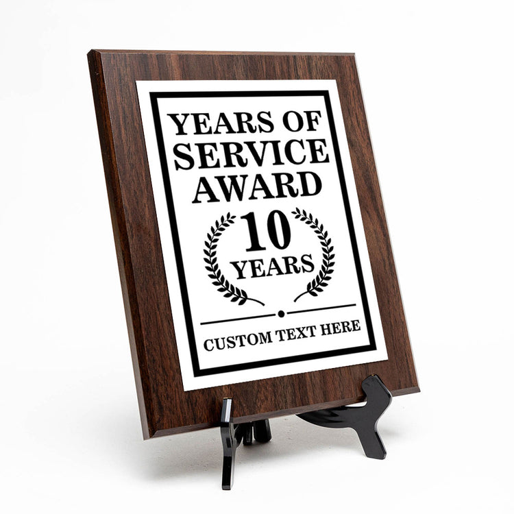 Years of Service Award Plaque — 10 Years Award Personalized (Wooden) Wall Plaque With Easel Acrylic Stand | Workplace Recognition Ceremonies Award Plaques
