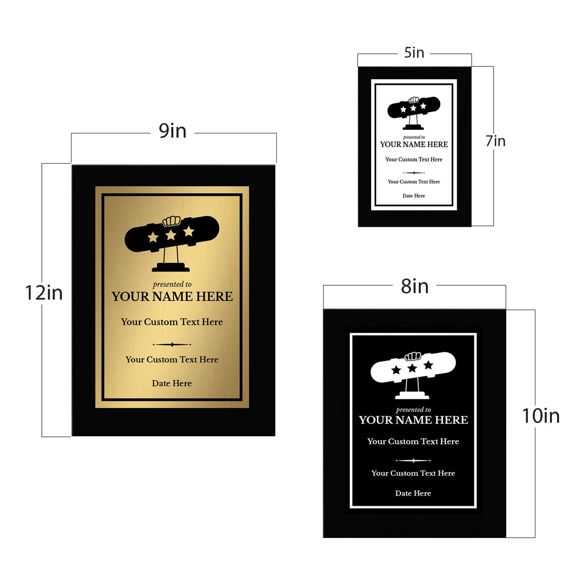 Skateboarding Customizable Black Frame Wooden Award Plaque | Easel Mount Option | Achievement and Recognition Personalizable Plaques