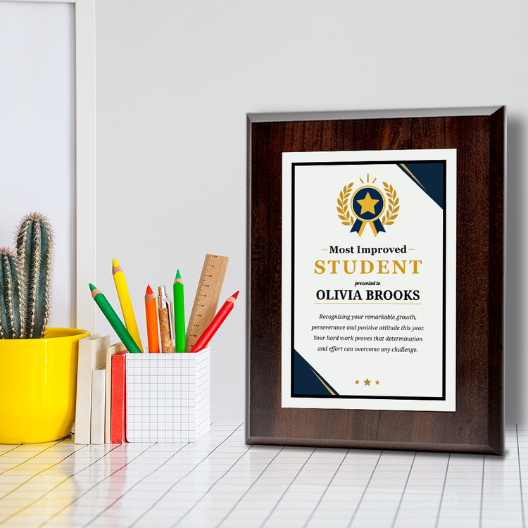 Most Improved Student Award' Personalized Wall Plaque With Easel Acrylic Stand | Education Recognition School Award Plaques