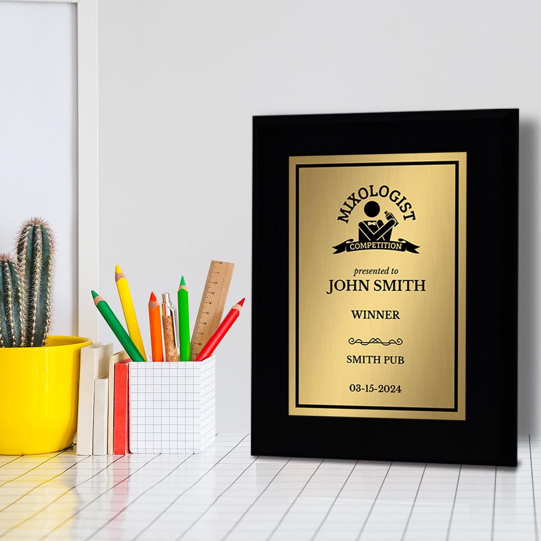Mixologist Competition Customizable Black Frame Award Plaque | Easel Mount Option | Achievement and Recognition Personalizable Plaques