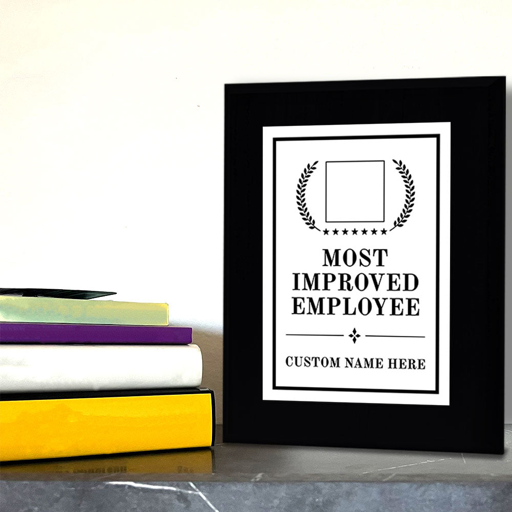 Most Improved Employee Award Personalized (Black) Wall Plaque With Easel Acrylic Stand | Workplace Recognition Ceremonies Award Plaques