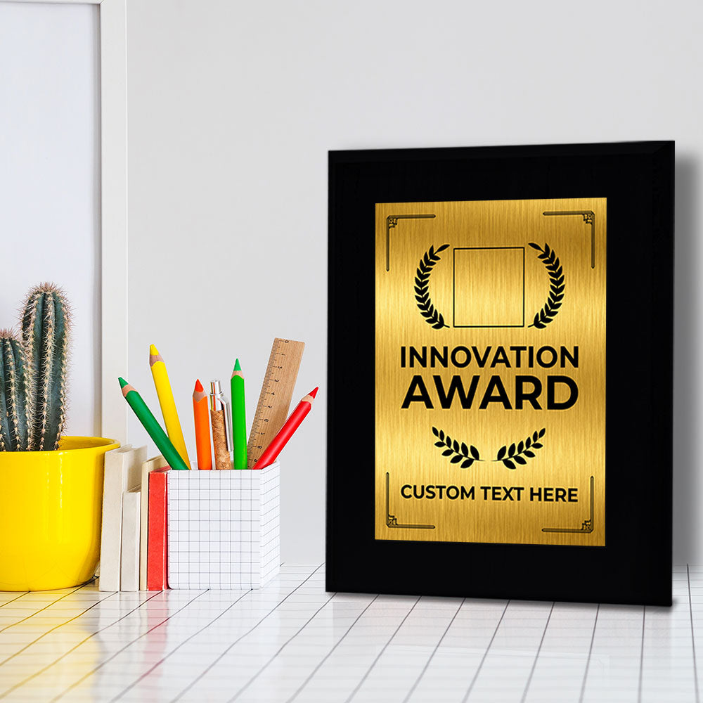 Innovation Award Award Personalized (Black) Wall Plaque With Easel Acrylic Stand | Workplace Recognition Ceremonies Award Plaques