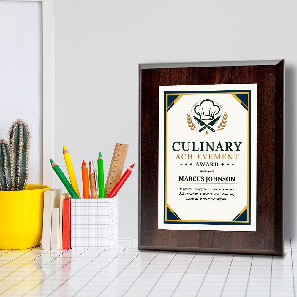 Culinary/Chef Achievement' Award Personalized Wall Plaque With Easel Acrylic Stand | Professional/Industry Recognition Award Plaques