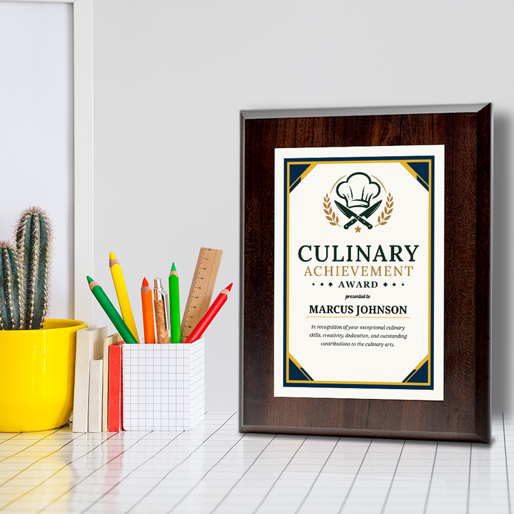 Culinary/Chef Achievement' Award Personalized Wall Plaque With Easel Acrylic Stand | Professional/Industry Recognition Award Plaques