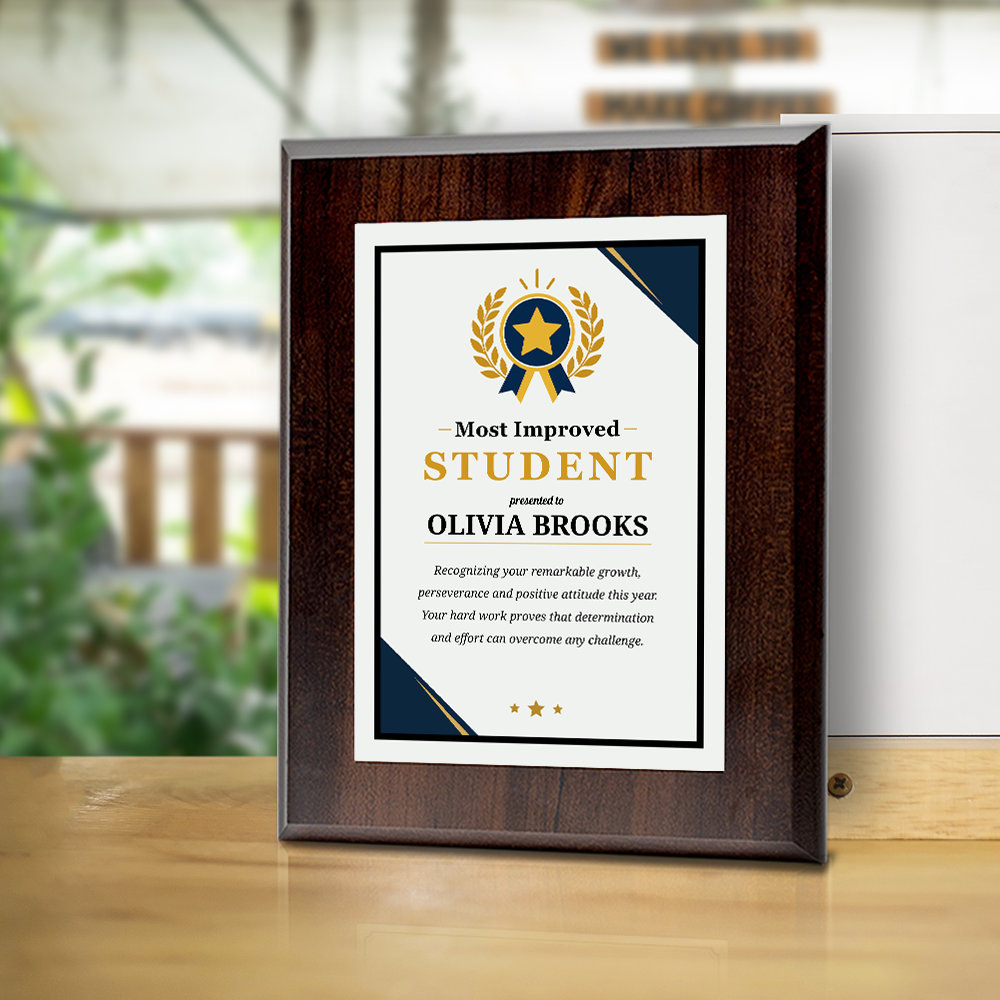 Most Improved Student Award' Personalized Wall Plaque With Easel Acrylic Stand | Education Recognition School Award Plaques