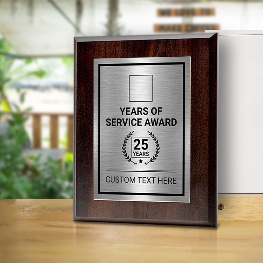 Years of Service Award Plaque — 25 Years Award Personalized (Wooden) Wall Plaque With Easel Acrylic Stand | Workplace Recognition Ceremonies Award Plaques