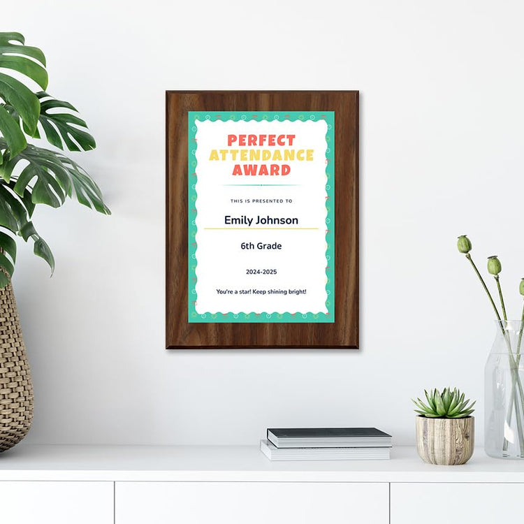 Perfect Attendance Award Personalized (Wooden) Wall Plaque With Easel Acrylic Stand | Certificates & Achievements