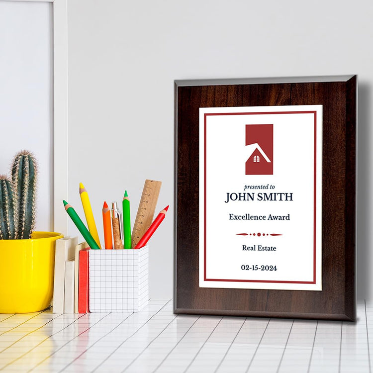 Real Estate Theme Customizable Award Plaque | Easel Mount Option | Recognition of Achievement and Service Personalizable Plaques