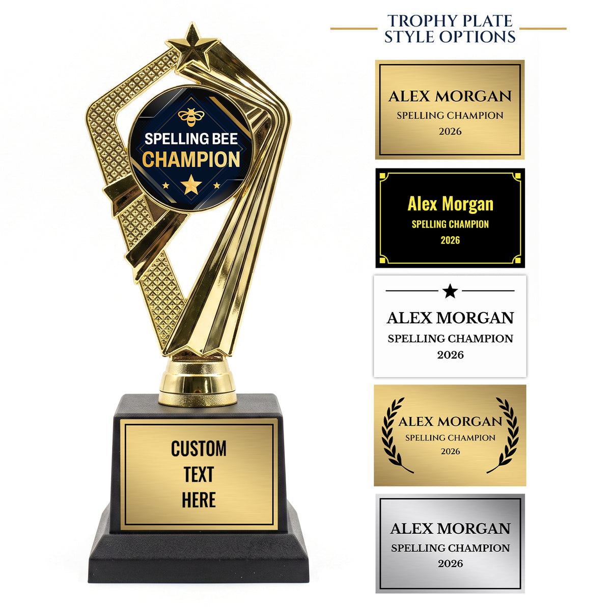 All Quality Spelling Bee Champion Trophy, Custom Engraved — Personalized Academic Achievement Award for Students