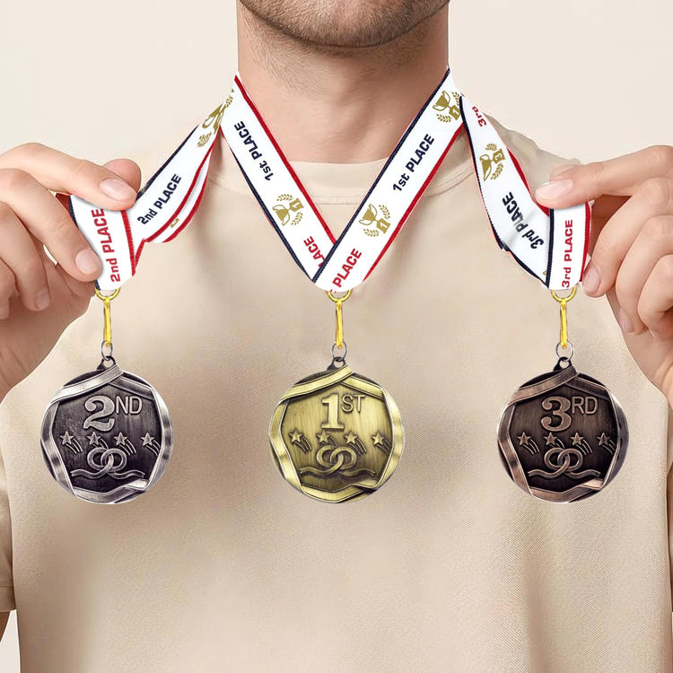 1st 2nd 3rd Place Shooting Stars Award Medals - 3 Piece Set (Gold, Silver, Bronze) Includes Ribbon