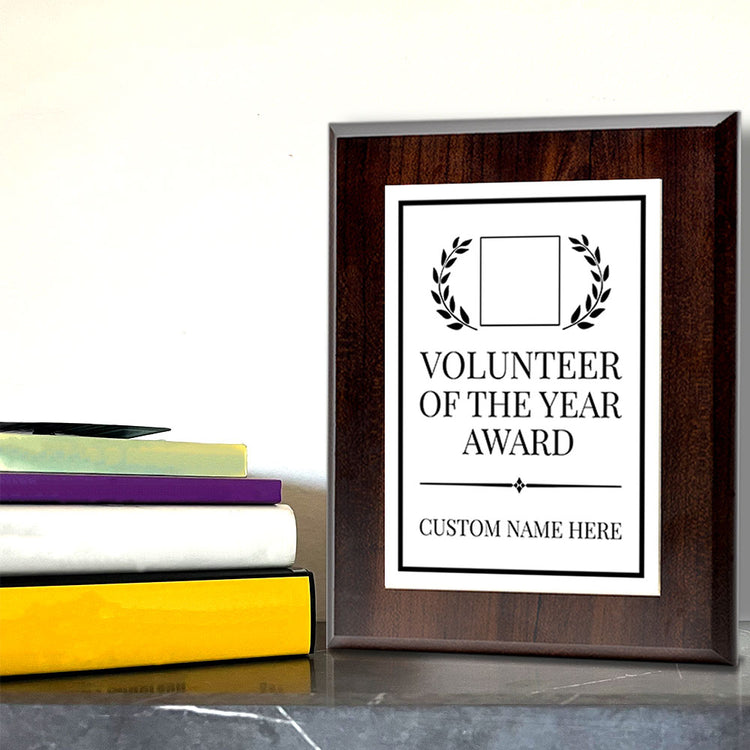 Volunteer of the Year Award Personalized (Wooden) Wall Plaque With Easel Acrylic Stand | Workplace Recognition Ceremonies Award Plaques