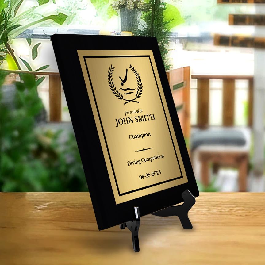 Diving Customizable Black Frame Wooden Award Plaque | Easel Mount Option | Achievement and Recognition Personalizable Plaques | Sports Award