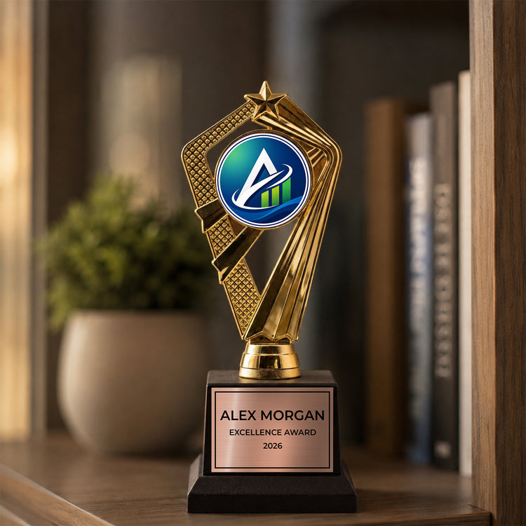 All Quality Custom Logo Trophy, Blank Insert for Your Own Logo — Personalized Corporate & Branded Recognition Award