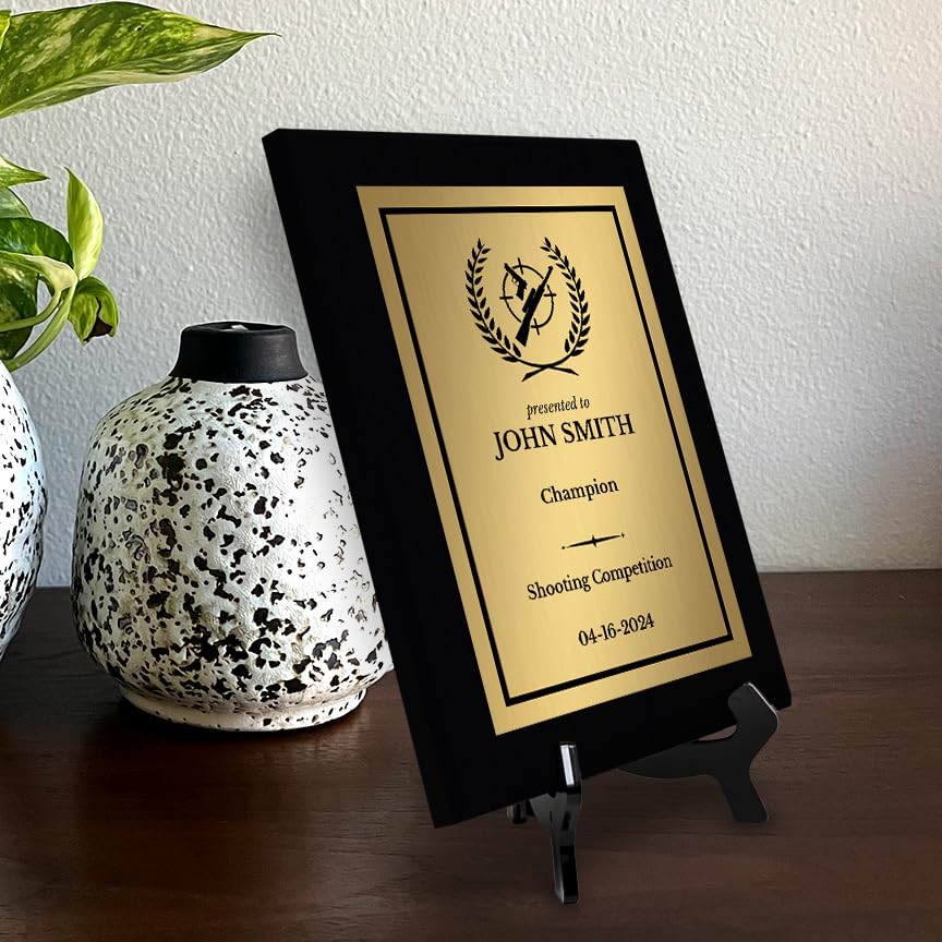 Shooting Customizable Black Frame Wooden Award Plaque | Easel Mount Option | Achievement and Recognition Personalizable Plaques