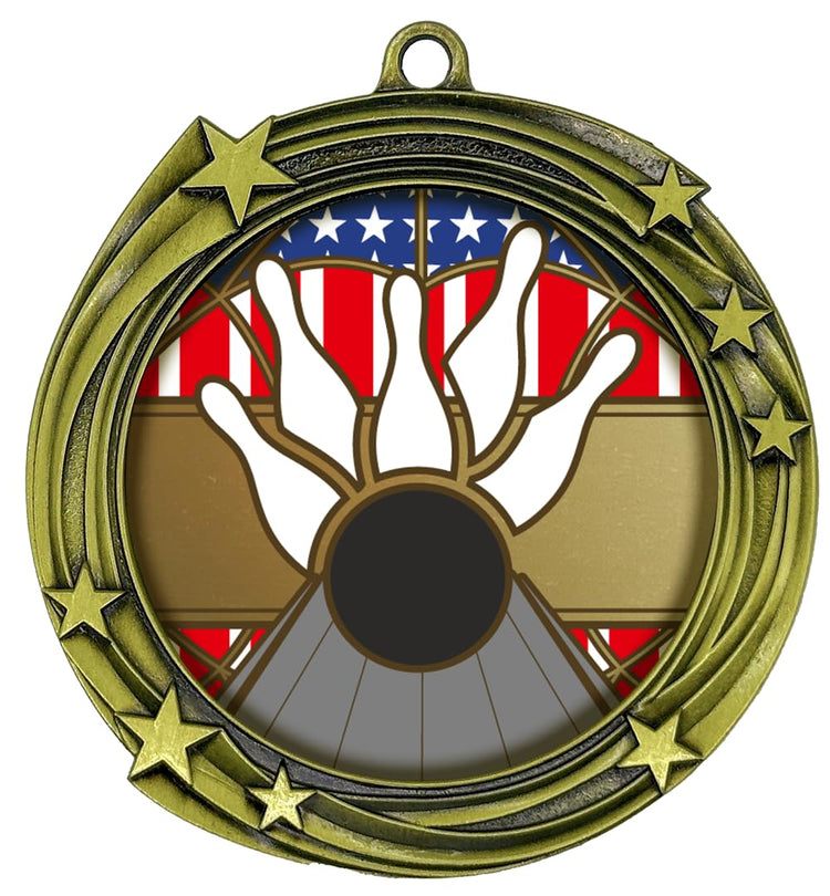 All Quality Bowling Swirling Stars Design Medal - 1st, 2nd, 3rd Place