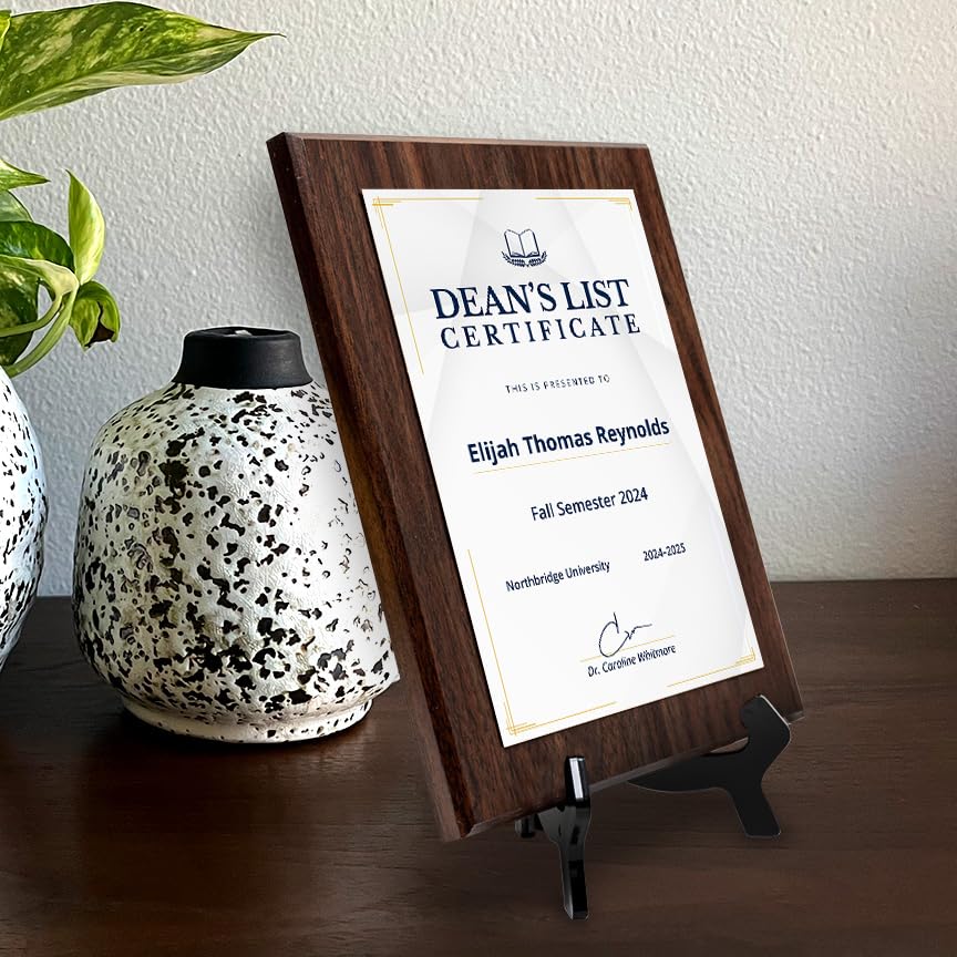 Dean’s List Certificate Personalized (Wooden) Wall Plaque With Easel Acrylic Stand | Certificates & Achievements