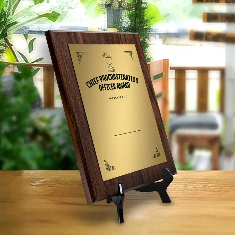 Chief Procrastination Officer' Award Personalized Wall Plaque With Easel Acrylic Stand | Novelty/Funny Office Award Plaques