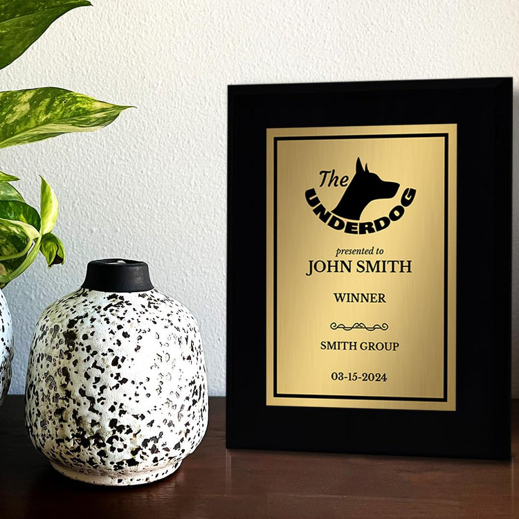 The Underdog Customizable Black Frame Award Plaque | Easel Mount Option | Achievement and Recognition Personalizable Plaques