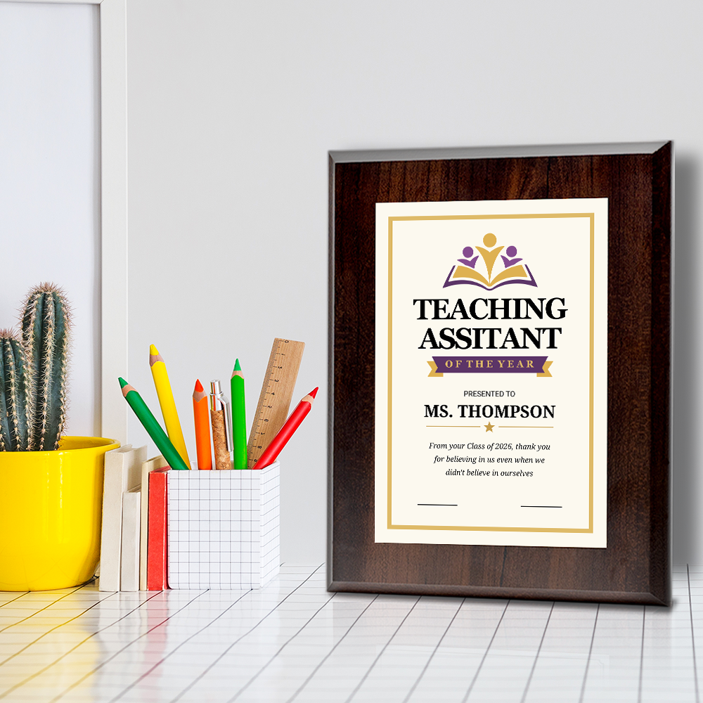 Teaching Assistant of the Year Award Personalized Wall Plaque With Easel Acrylic Stand | Education Recognition School Award Plaques