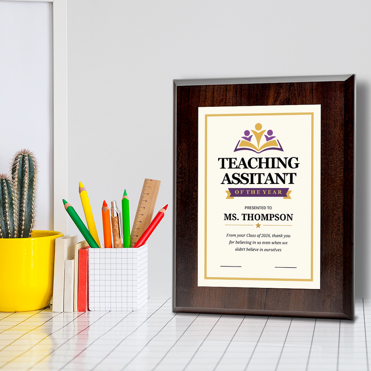 Teaching Assistant of the Year Award Personalized Wall Plaque With Easel Acrylic Stand | Education Recognition School Award Plaques