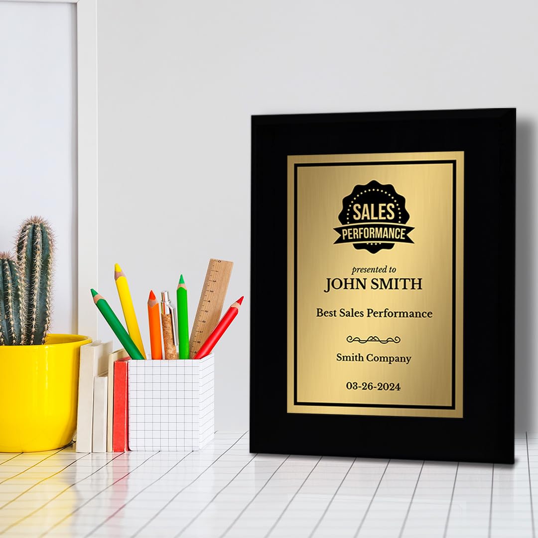 Sales Performance Customizable Black Frame Award Plaque | Easel Mount Option | Achievement and Recognition Personalizable Plaques