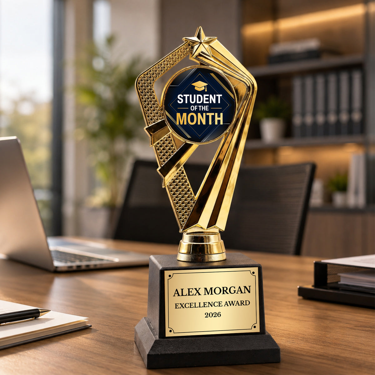 All Quality Student of the Month Trophy, Custom Engraved Star Award — Personalized Monthly Classroom Recognition Award