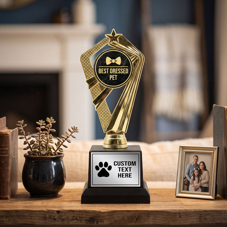 Gaucho Goods Best Dressed Pet Trophy, Custom Engraved Pet Award — Personalized Award for Pet Costume Contests & Pet Parades