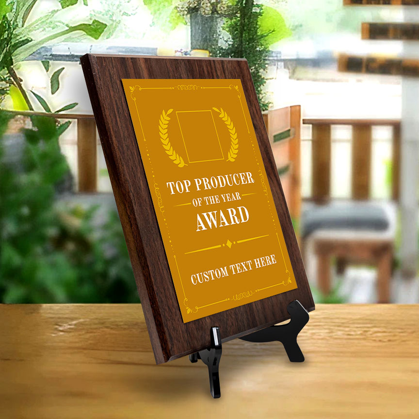 Top Producer of the Year Award Personalized (Wooden) Wall Plaque With Easel Acrylic Stand | Workplace Recognition Ceremonies Award Plaques