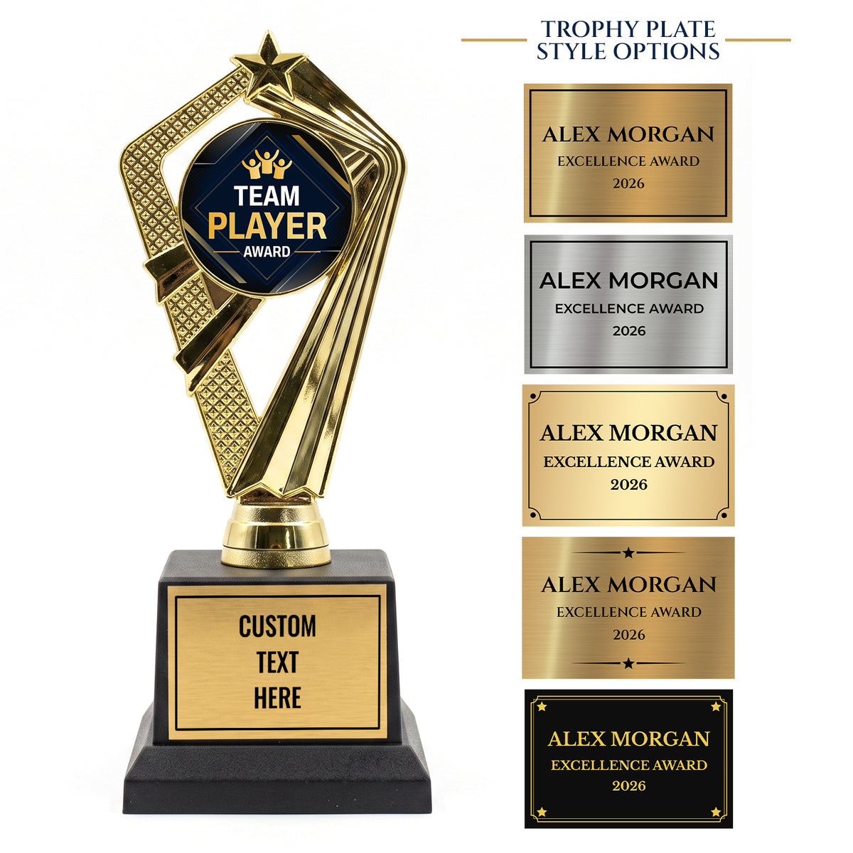 All Quality Team Player Award Trophy, Custom Engraved Star Award — Personalized Teamwork & Sportsmanship Recognition Award