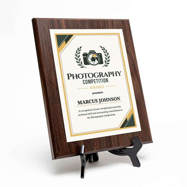 Photography Competition Award' Personalized Wall Plaque With Easel Acrylic Stand | Professional/Industry Recognition Award Plaques