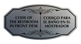 Signs ByLITA Victorian Code Of The Restroom In Front Desk/ Codigo Para el Baño en el Mostrador Bilingual Business Wall or Door Sign