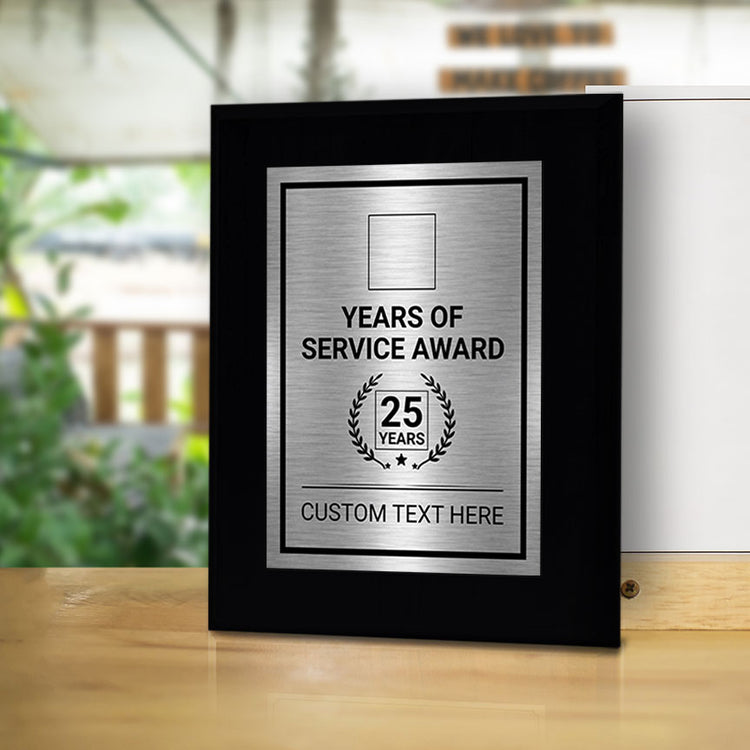 Years of Service Award Plaque — 25 Years Award Personalized (Black) Wall Plaque With Easel Acrylic Stand | Workplace Recognition Ceremonies Award Plaques