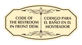 Signs ByLITA Victorian Code Of The Restroom In Front Desk/ Codigo Para el Baño en el Mostrador Bilingual Business Wall or Door Sign