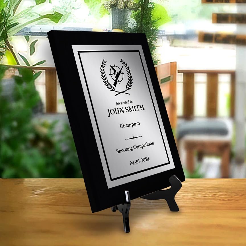 Shooting Customizable Black Frame Wooden Award Plaque | Easel Mount Option | Achievement and Recognition Personalizable Plaques