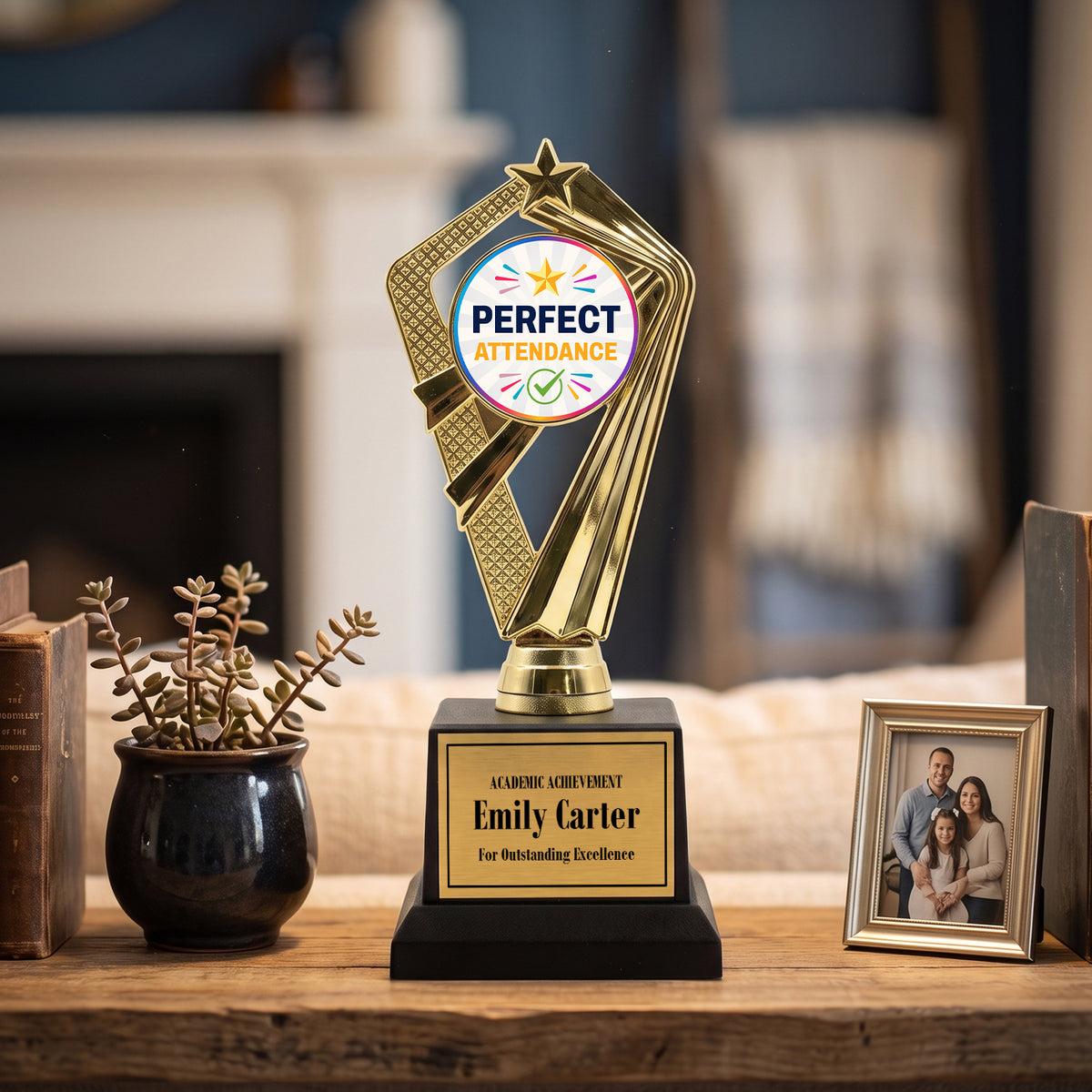 All Quality Perfect Attendance Trophy (Student), Custom Engraved — Personalized Attendance Recognition Award for Students