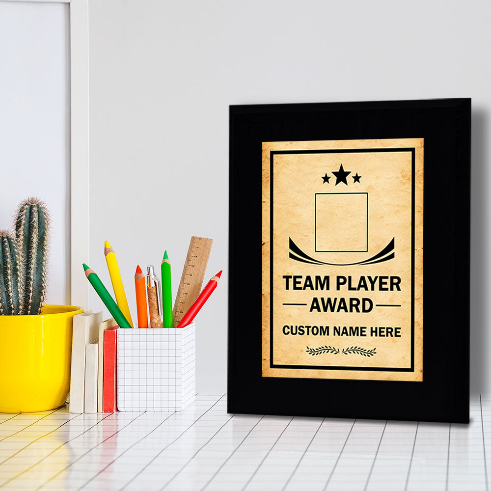 Team Player Award Personalized (Black) Wall Plaque With Easel Acrylic Stand | Workplace Recognition Ceremonies Award Plaques