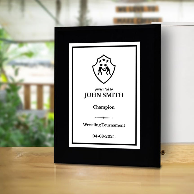Wrestling Customizable Black Frame Wooden Award Plaque | Easel Mount Option | Achievement and Recognition Personalizable Plaques