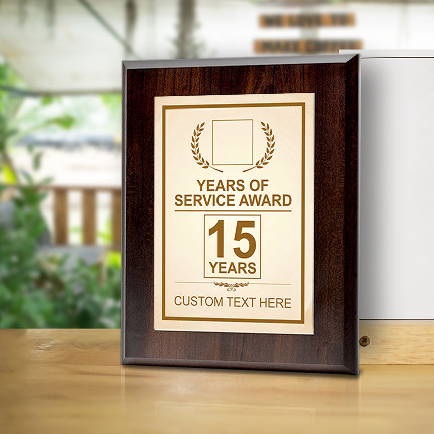 Years of Service Award Plaque — 15 Years Award Personalized (Wooden) Wall Plaque With Easel Acrylic Stand | Workplace Recognition Ceremonies Award Plaques
