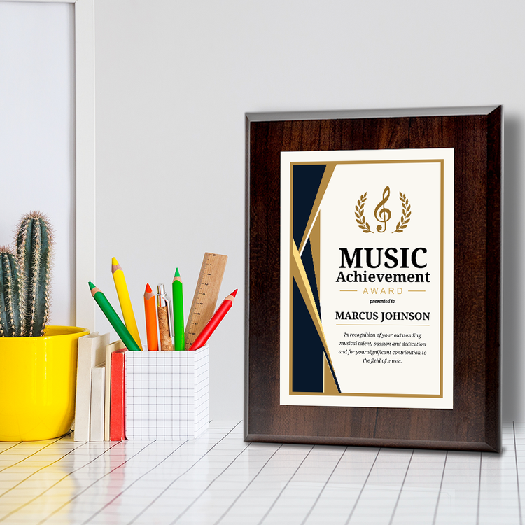 Music Achievement Award' Personalized Wall Plaque With Easel Acrylic Stand | Professional/Industry Recognition Award Plaques