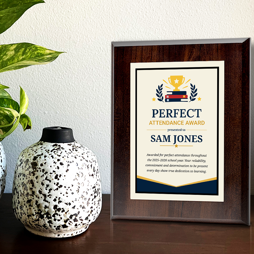 Perfect Attendance Award' Personalized Wall Plaque With Easel Acrylic Stand | Education Recognition School Award Plaques